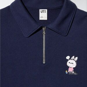 Labubu Navy Half-Zip Sweatshirt with Cute Embroidery Popmart x Uniqlo